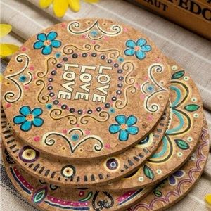 4 piece floral Wooden ☮️ coasters